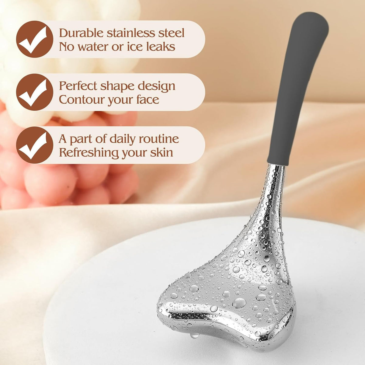 2-in-1 Stainless Steel Cooling Facial Ice Globes and Gua Sha Tool