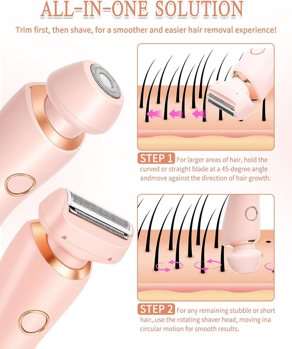 2-in-1 Electric Hair Shaver for Women - Painless Body & Face Trimmer