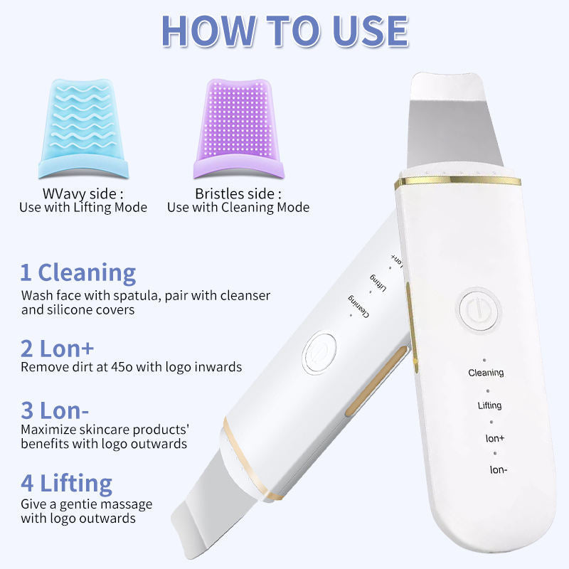 Ultrasonic Facial Skin Scrubber and Pore Cleaner Spatula