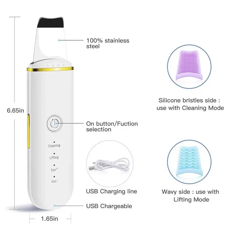 Ultrasonic Facial Skin Scrubber and Pore Cleaner Spatula - 13