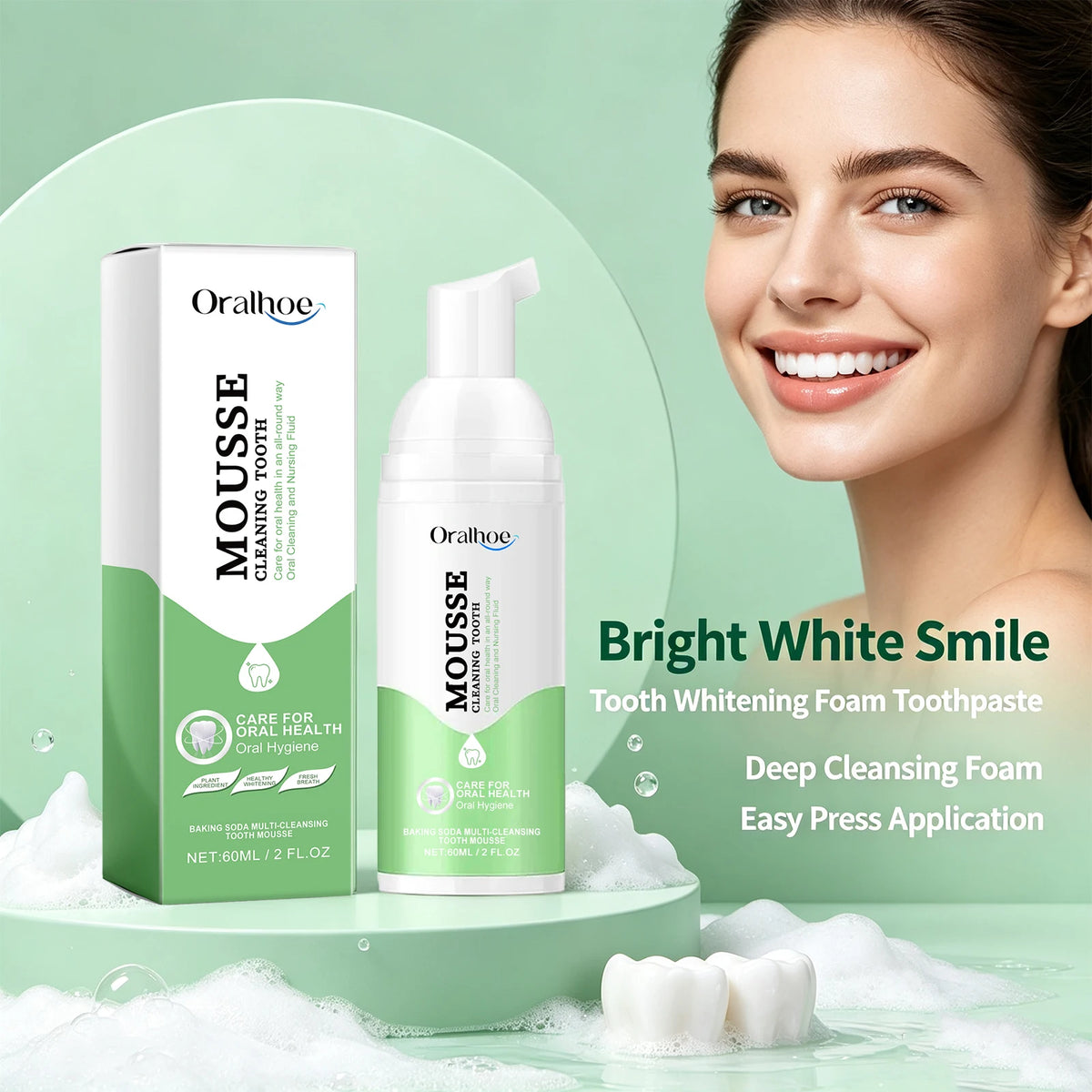 Whitening Foaming Toothpaste for Stain Removal and Deep Cleaning
