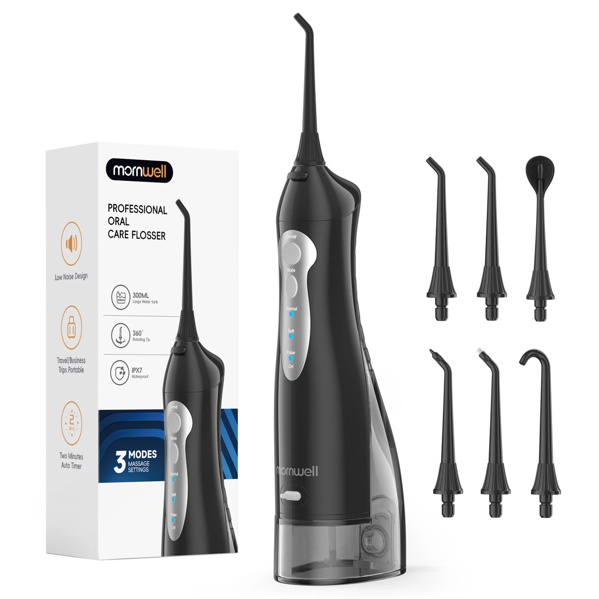 Portable Cordless Water Flosser with 6 Jet Tips and 3 Modes