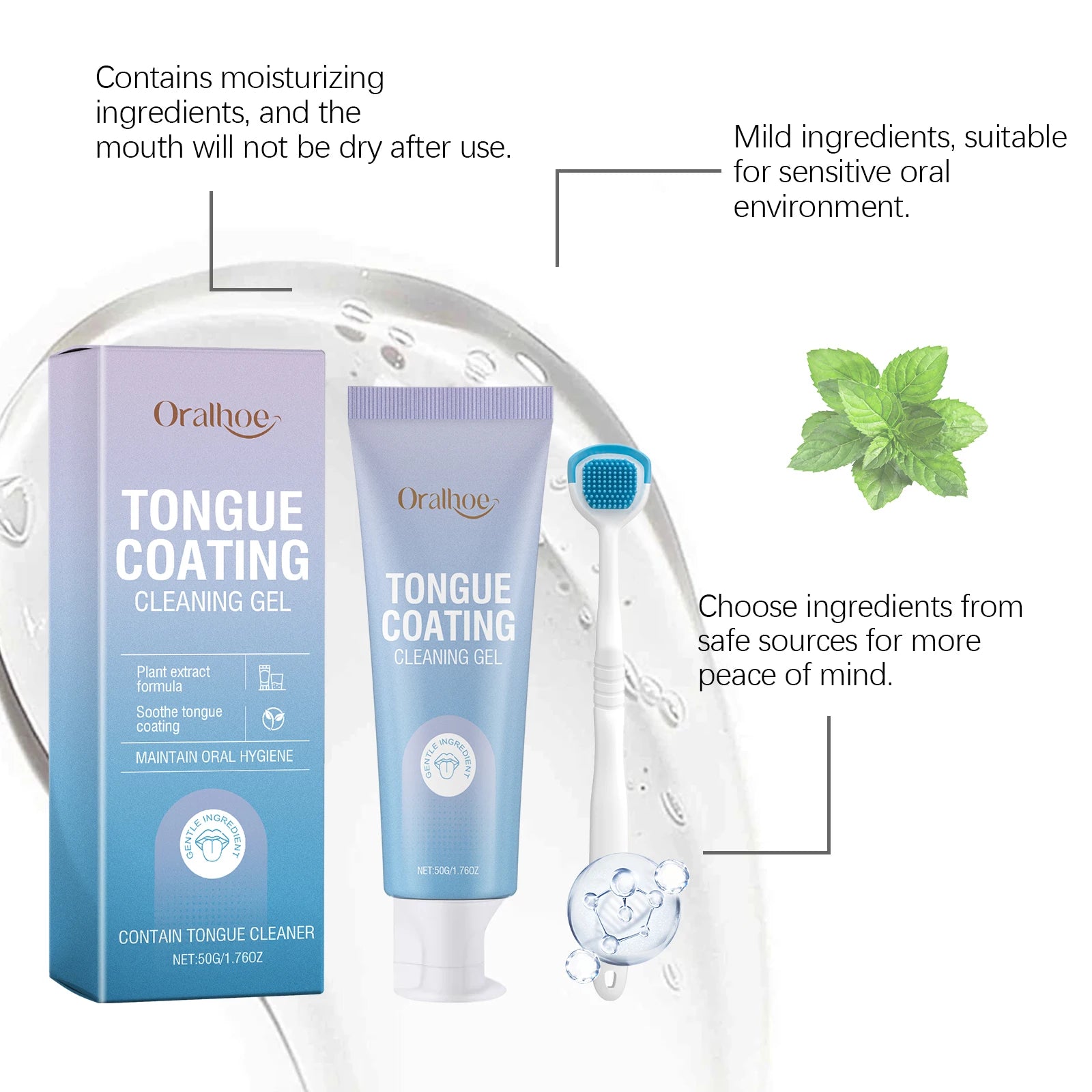 Tongue Cleaning Gel and Scraper Brush Kit for Fresh Breath - 13