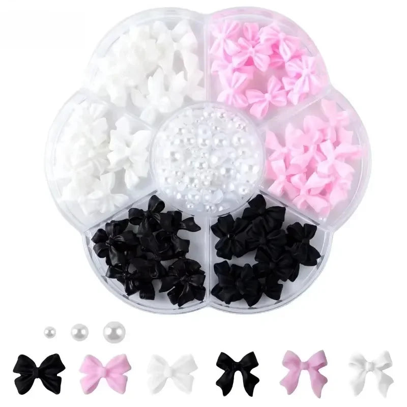 3D Mixed Nail Art Decoration Set with Bows, Flowers, and Pearls - 7