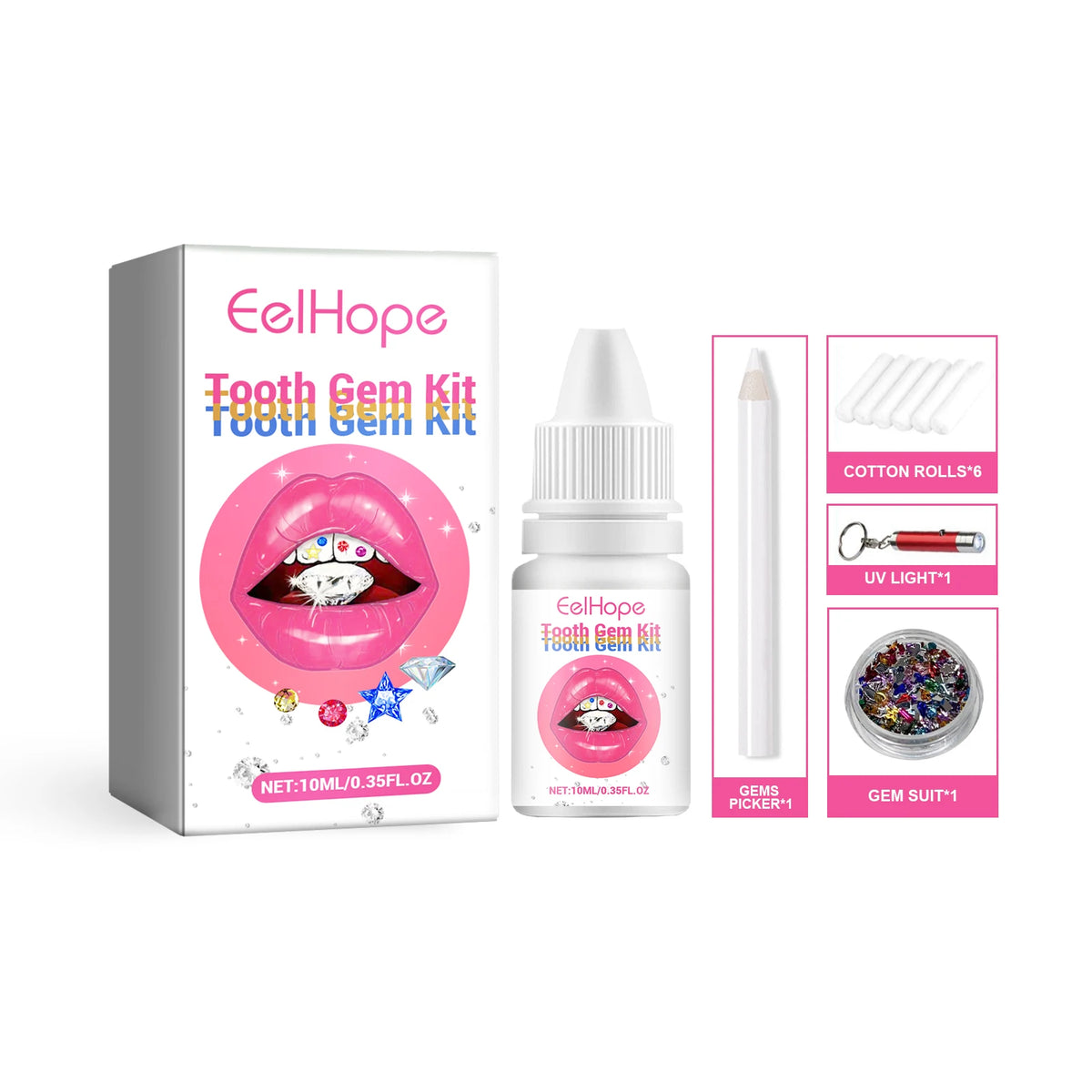 DIY Tooth Gem Jewelry Kit with UV Light and Adhesive