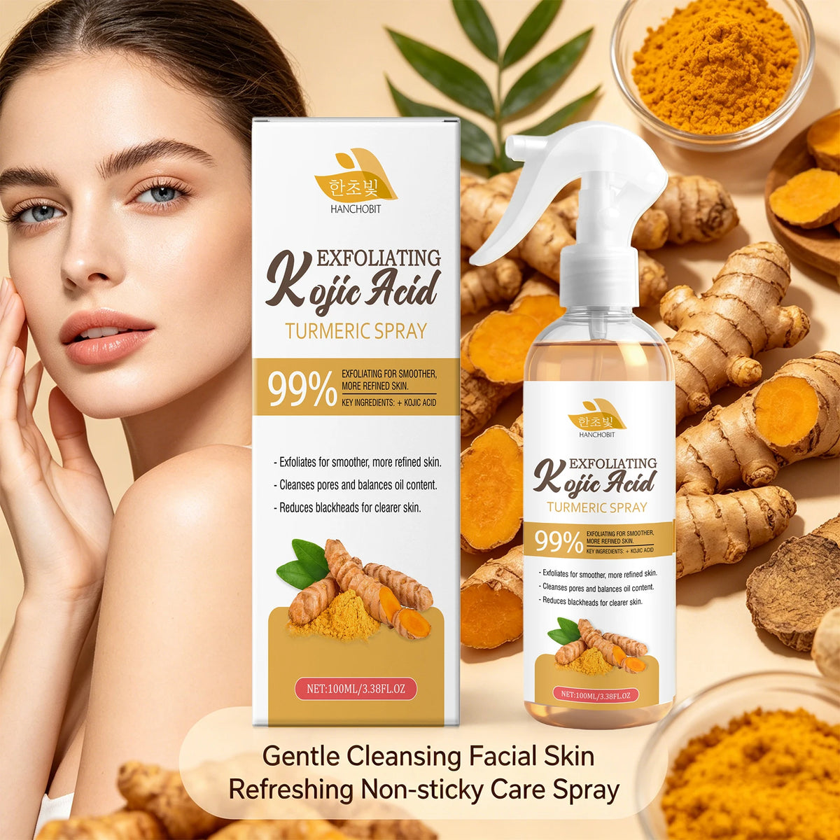 Kojic Acid Turmeric Exfoliating Facial Mist for Brightening Skin