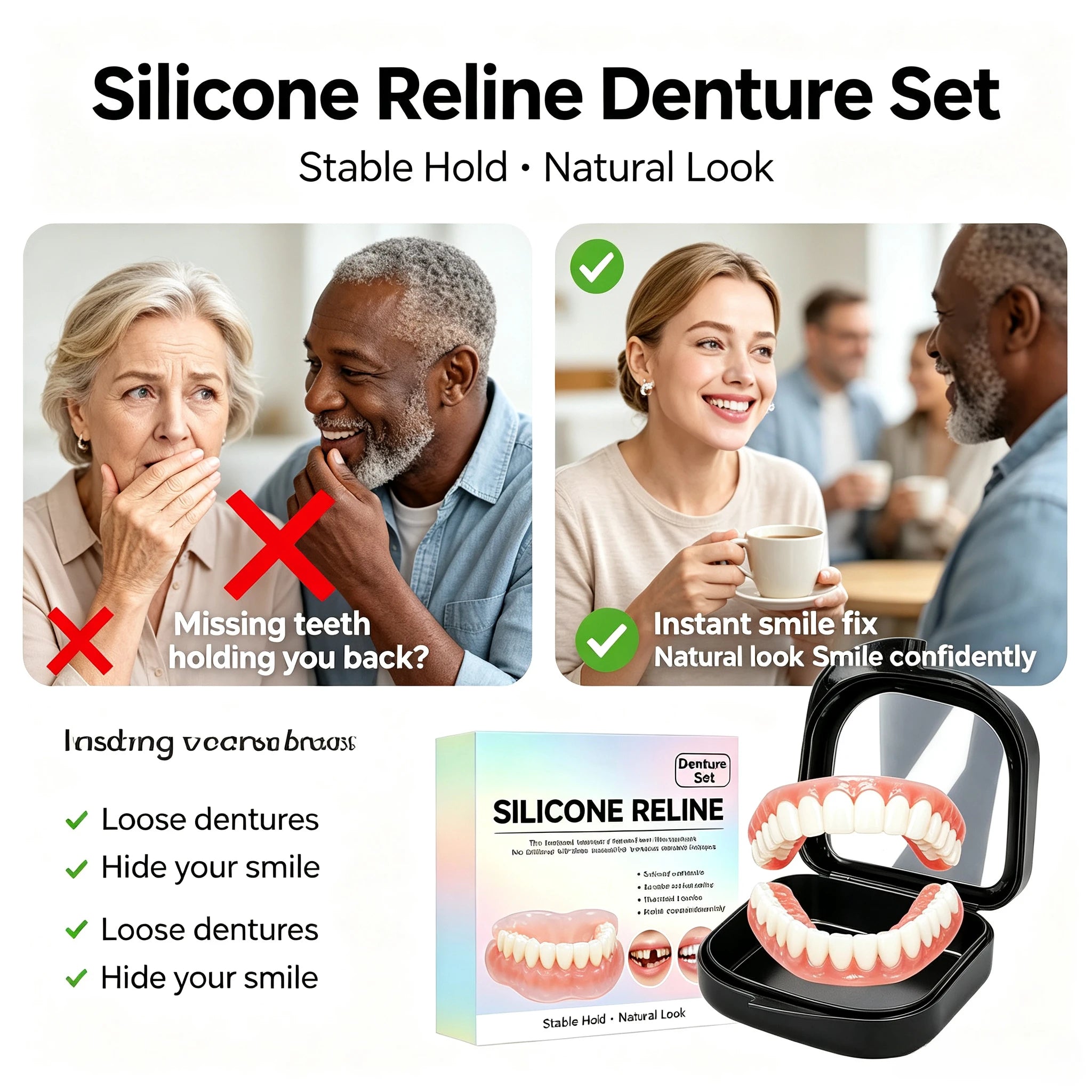 Comfort Fit Silicone Dentures Upper and Lower Set - 9