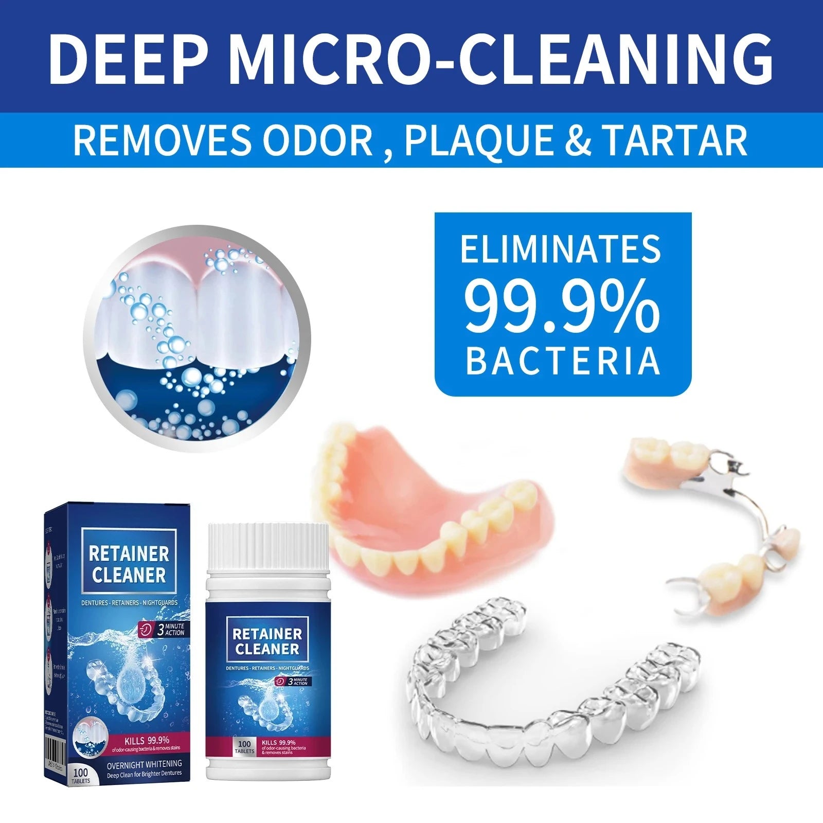 100 Pcs Denture and Retainer Cleaning Tablets for Deep Stain Removal