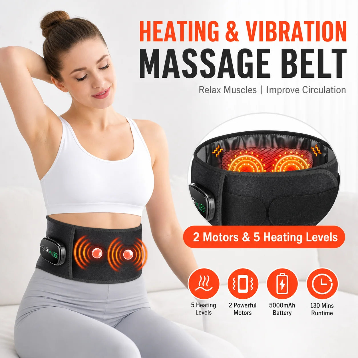 Cordless Heated Vibration Back Massage Belt - 7