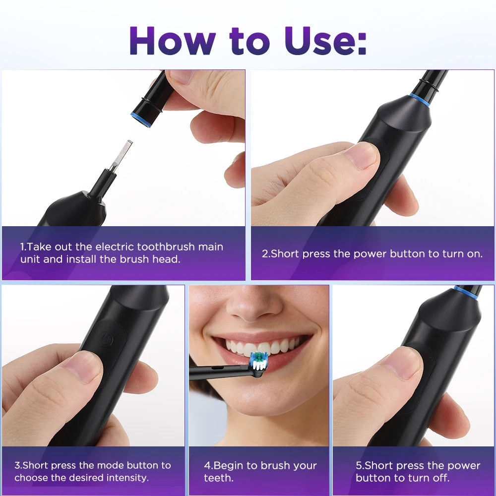 Rotating Electric Toothbrush with 5 Modes and 4 Replacement Heads