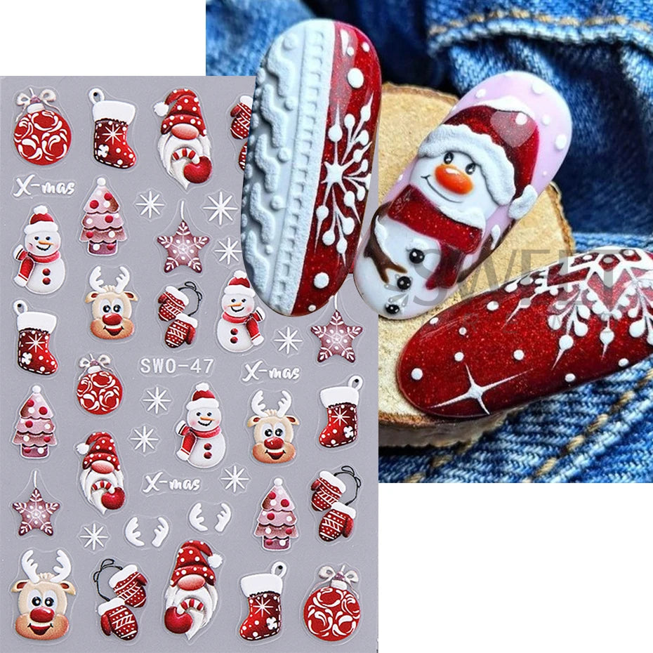 3D Christmas Cartoon Nail Art Sticker Decals