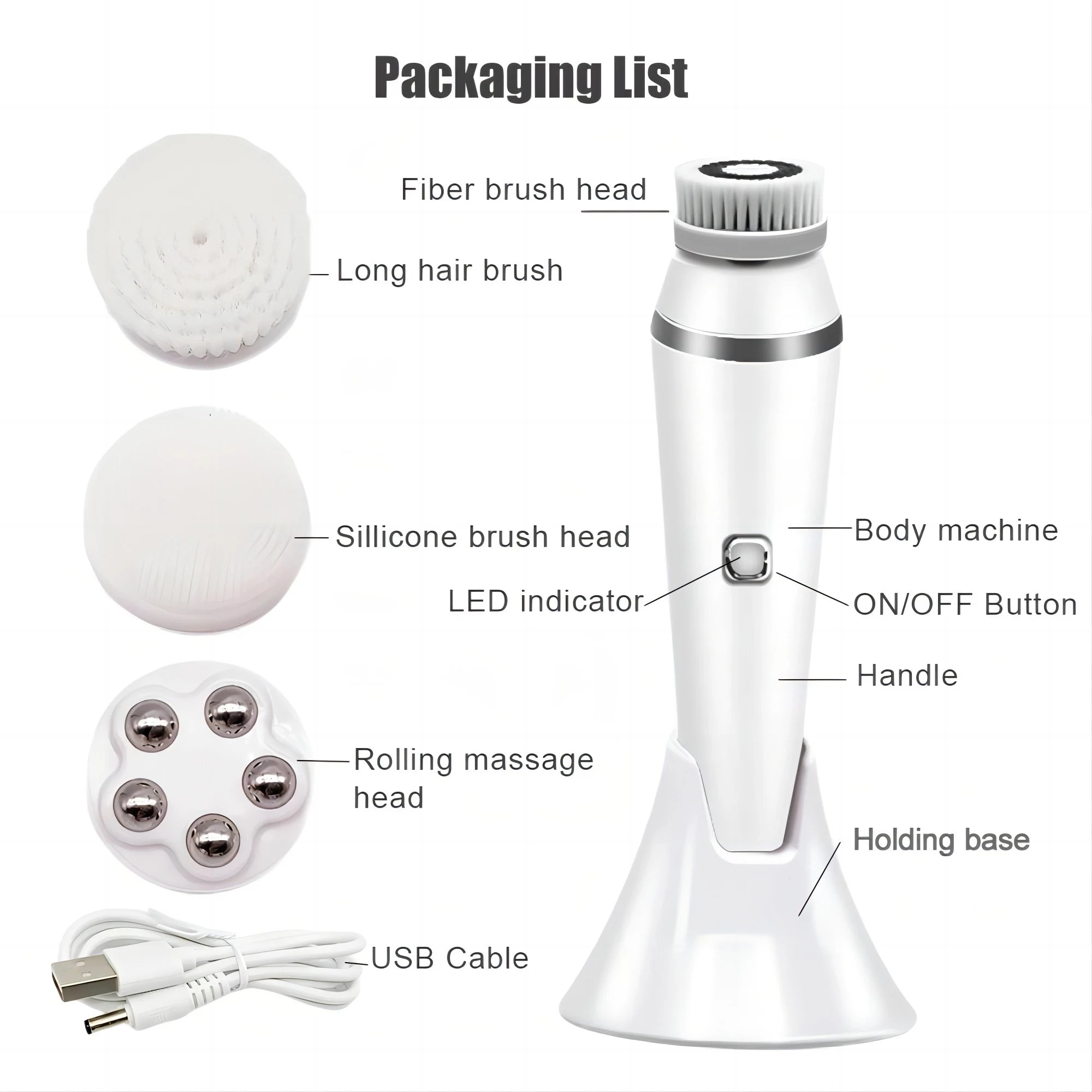 4-in-1 Electric Rotating Facial Cleansing and Massage Brush - 16