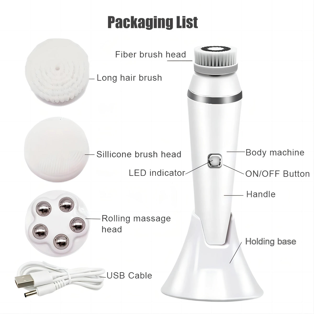 4-in-1 Electric Rotating Facial Cleansing and Massage Brush