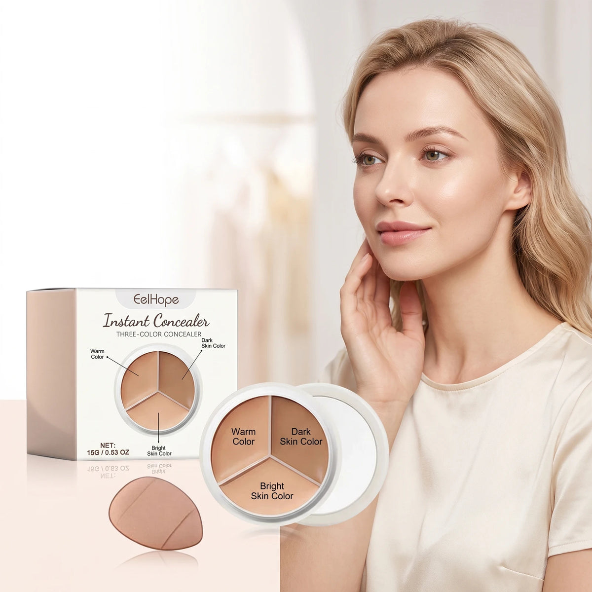 3-Color Cream Concealer Palette for Dark Circles and Blemishes