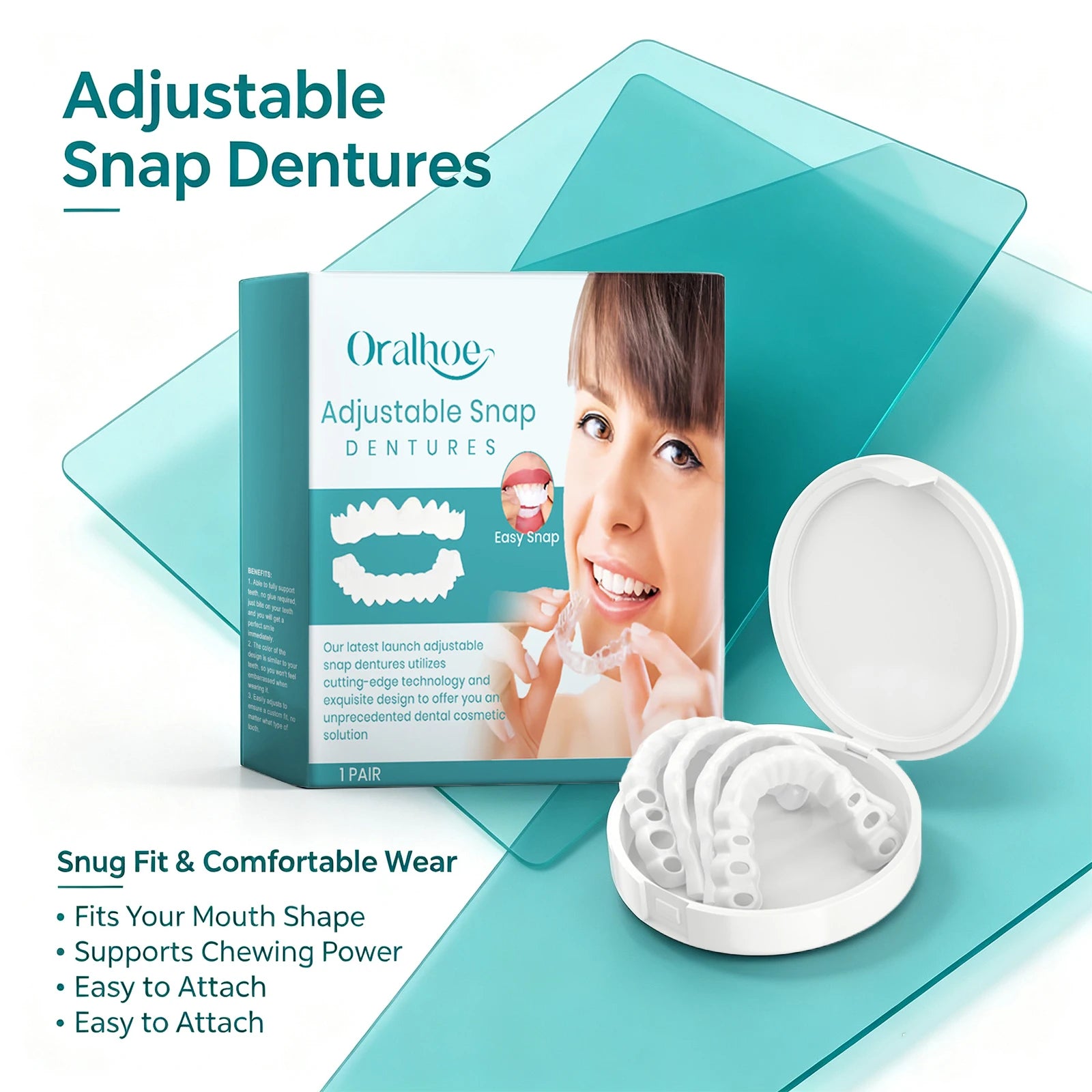 Adjustable Snap-On Dentures for Missing Teeth Repair - 2