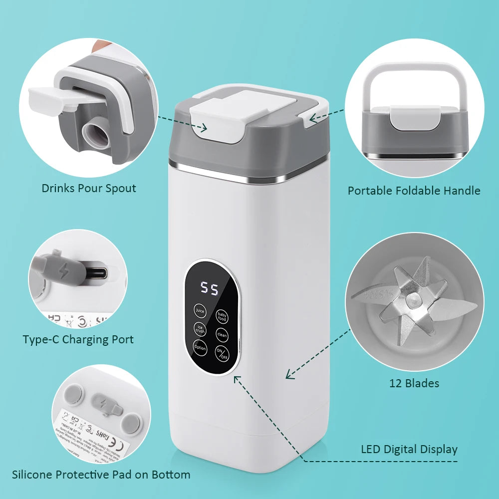 Portable 12-Blade Electric Juicer Cup with Digital Display