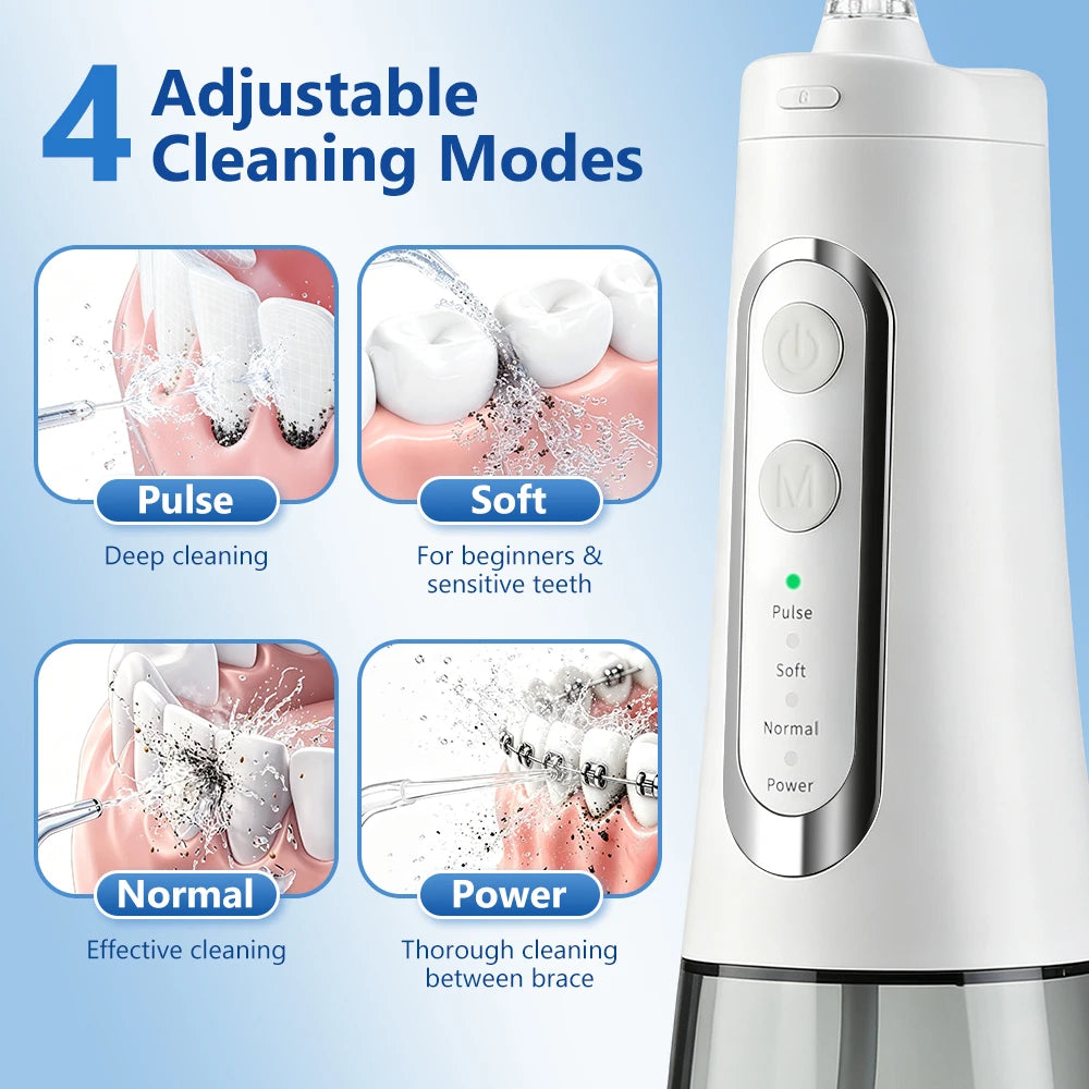 Cordless Water Dental Flosser with 4 Cleaning Modes and 300ml Tank
