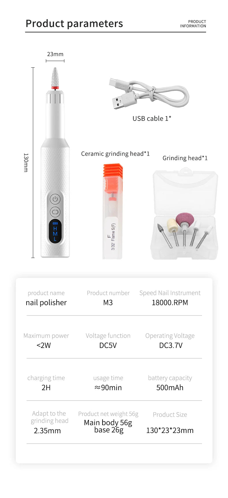 5-in-1 Cordless Electric Nail Drill Set for Home Manicures - 18
