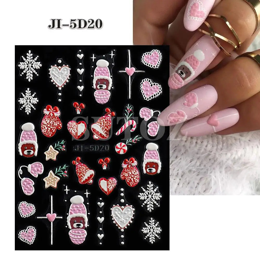 5D Embossed Christmas Nail Art Stickers