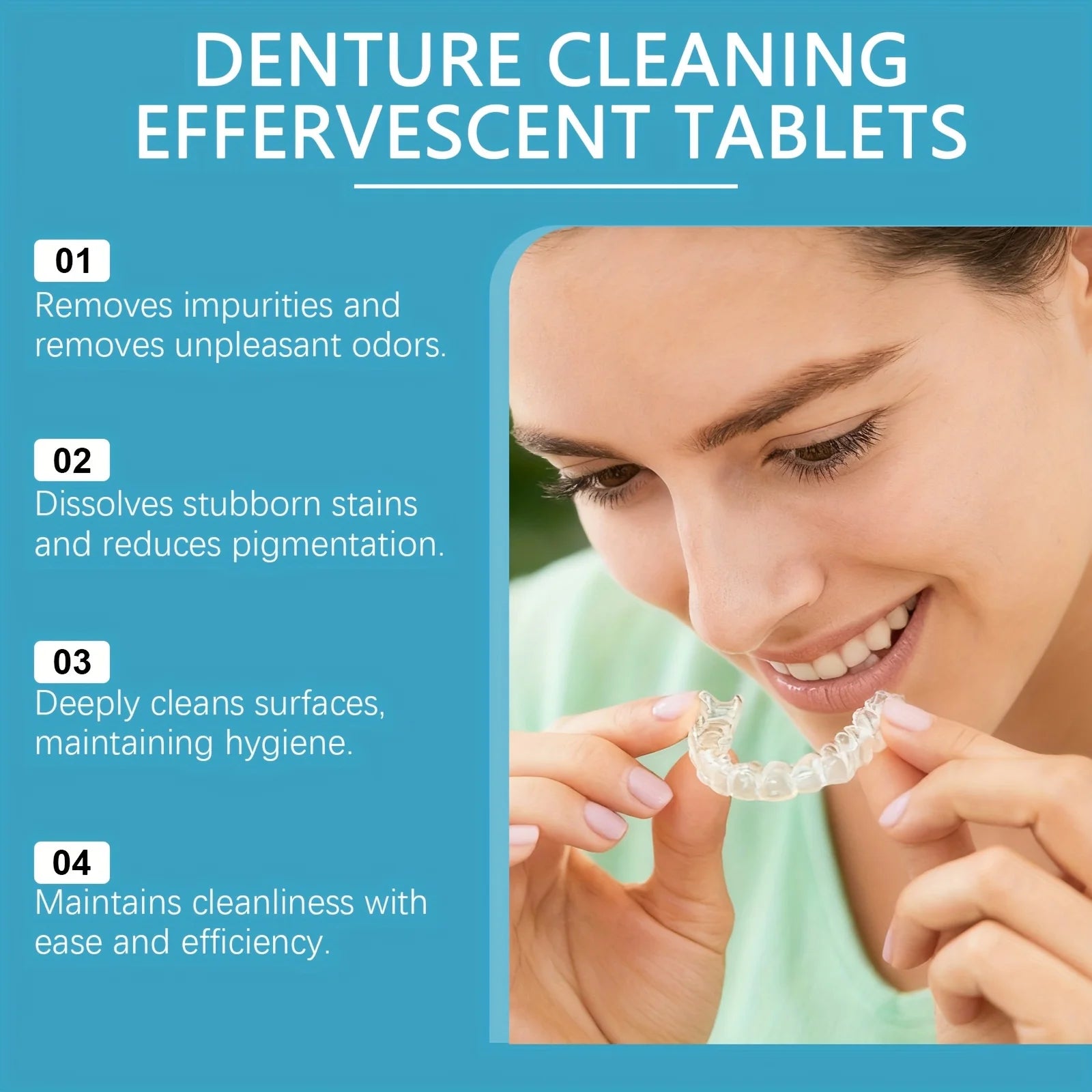 Effervescent Denture Cleaning Tablets - 12 Piece Deep Clean Kit - 3