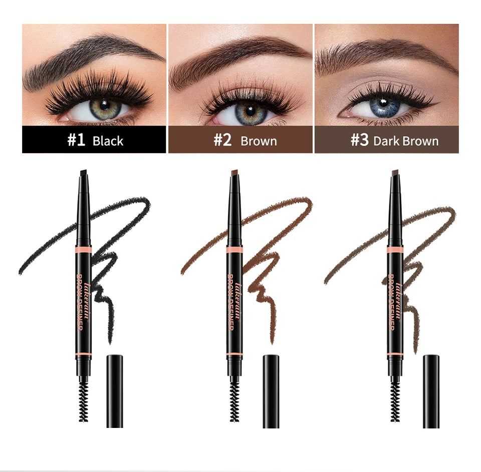 Waterproof Triangular Tip Eyebrow Pencil with Grooming Brush