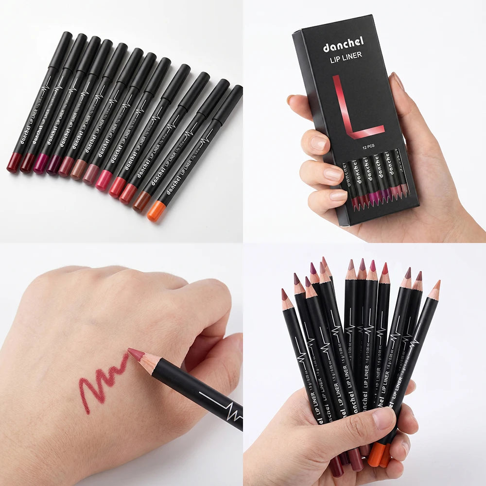 12-Color Waterproof Matte Lip Liner Pencil Set