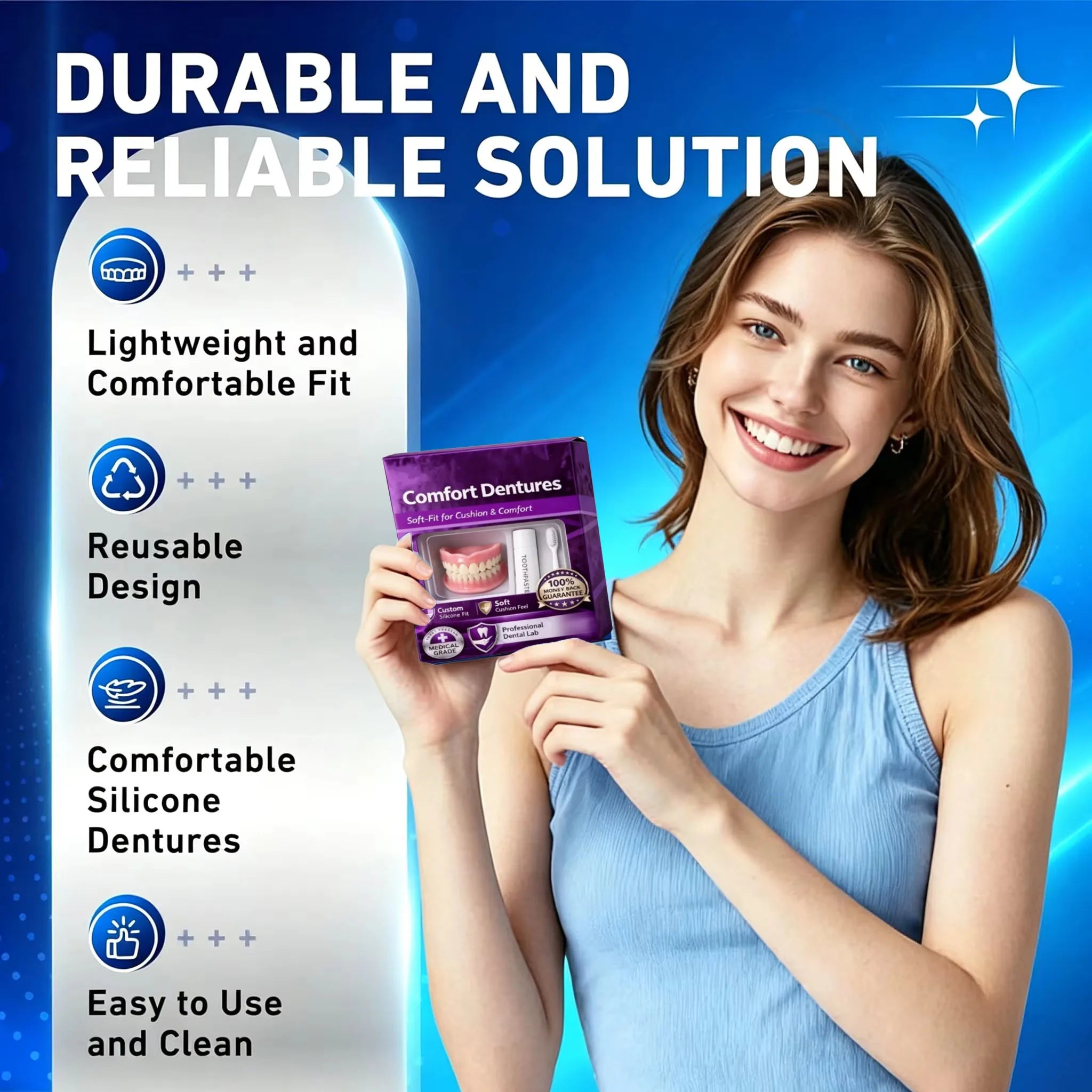 Moldable Silicone Instant Denture Set with Toothpaste and Toothbrush - 5