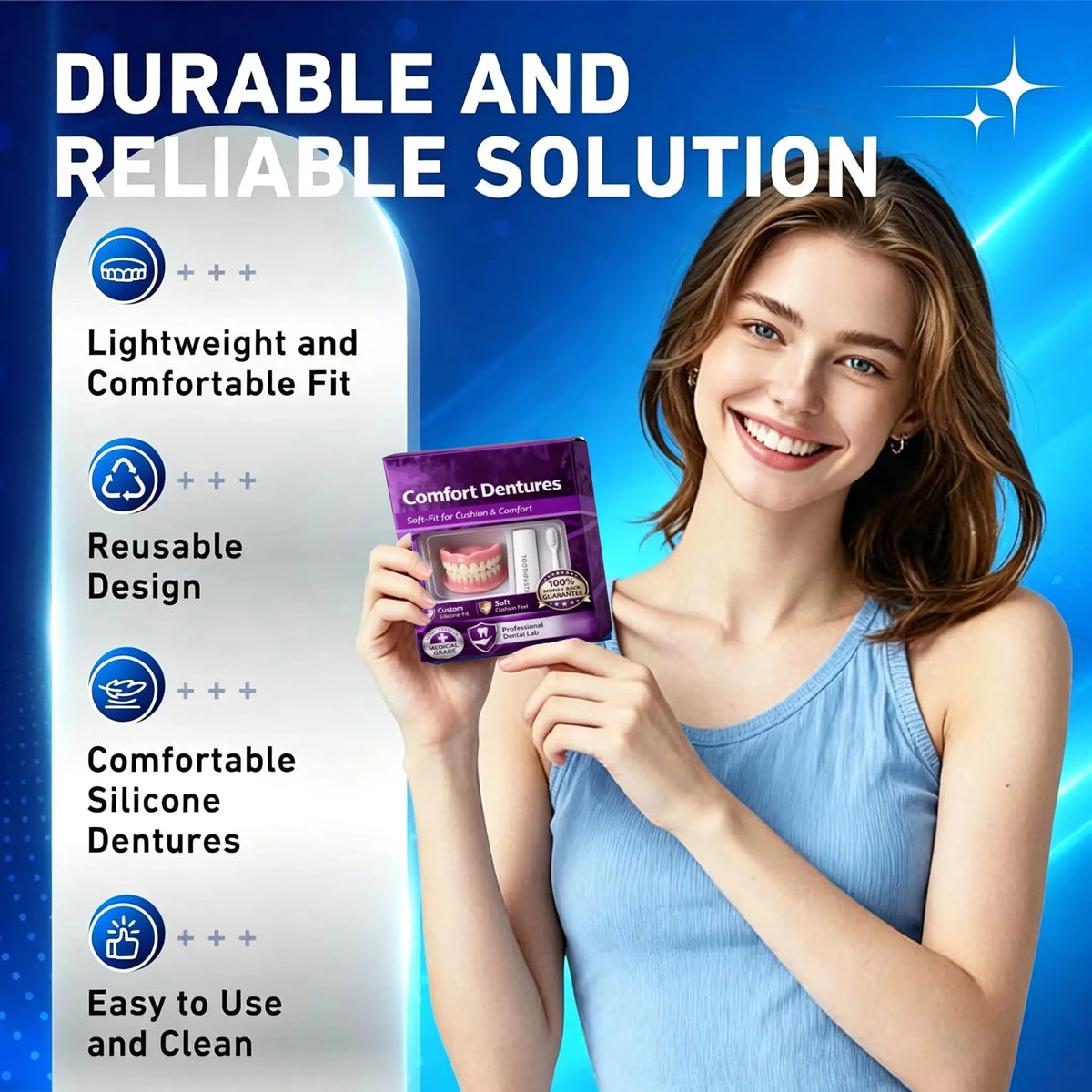 Moldable Silicone Instant Denture Set with Toothpaste and Toothbrush