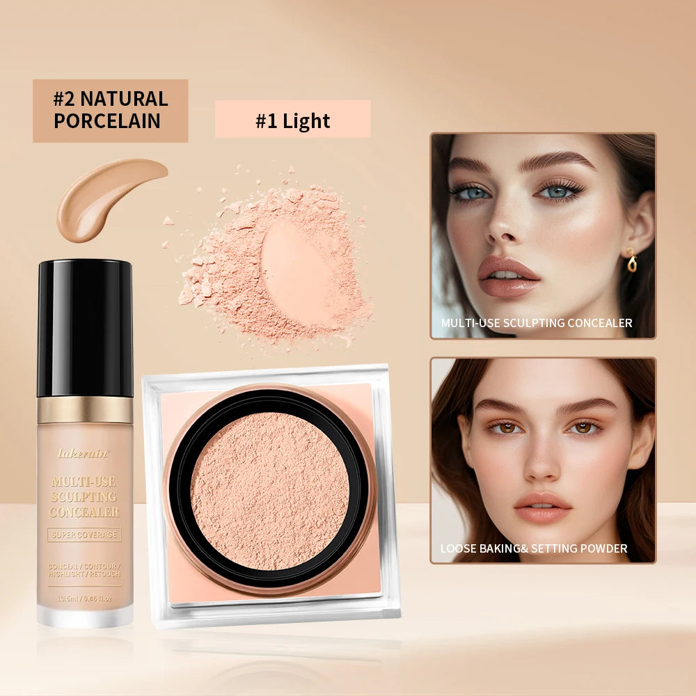 Matte Finish Concealer and Loose Setting Powder Makeup Set - 14