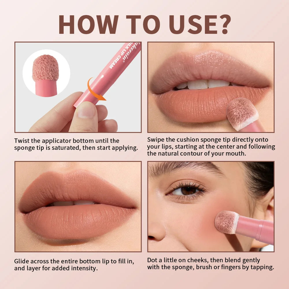 2-in-1 Waterproof Lip Cream and Blush with Cushion Applicator - 4