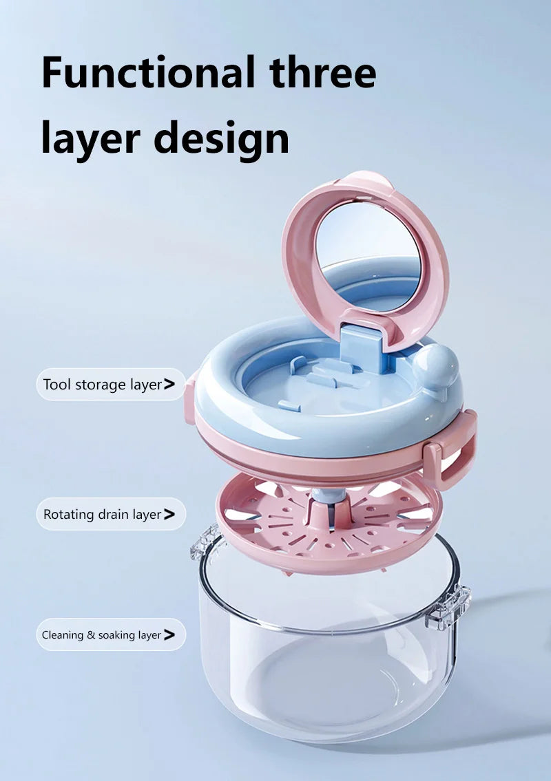 Portable Denture Cleaning Case with Rotary Brush and Storage Tray