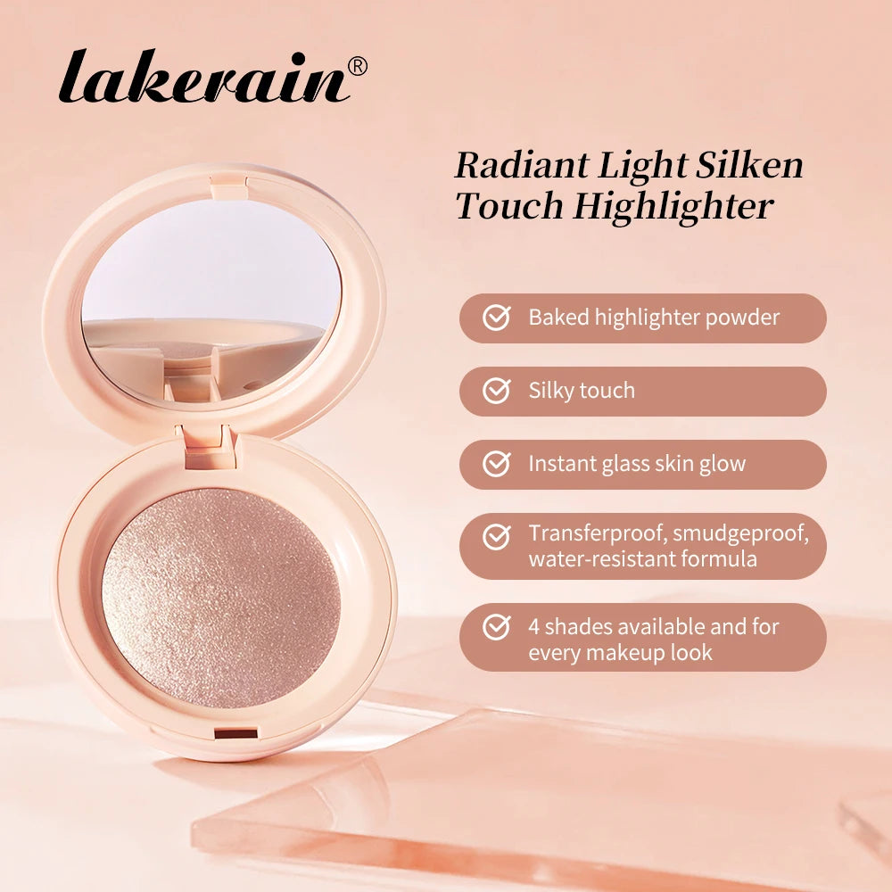 Silken Touch Baked Highlighter Powder for Luminous Glass Skin Glow