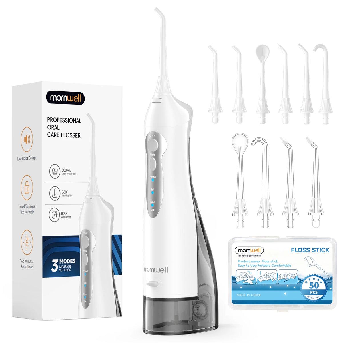 Portable Cordless Water Flosser with 6 Jet Tips and 3 Modes