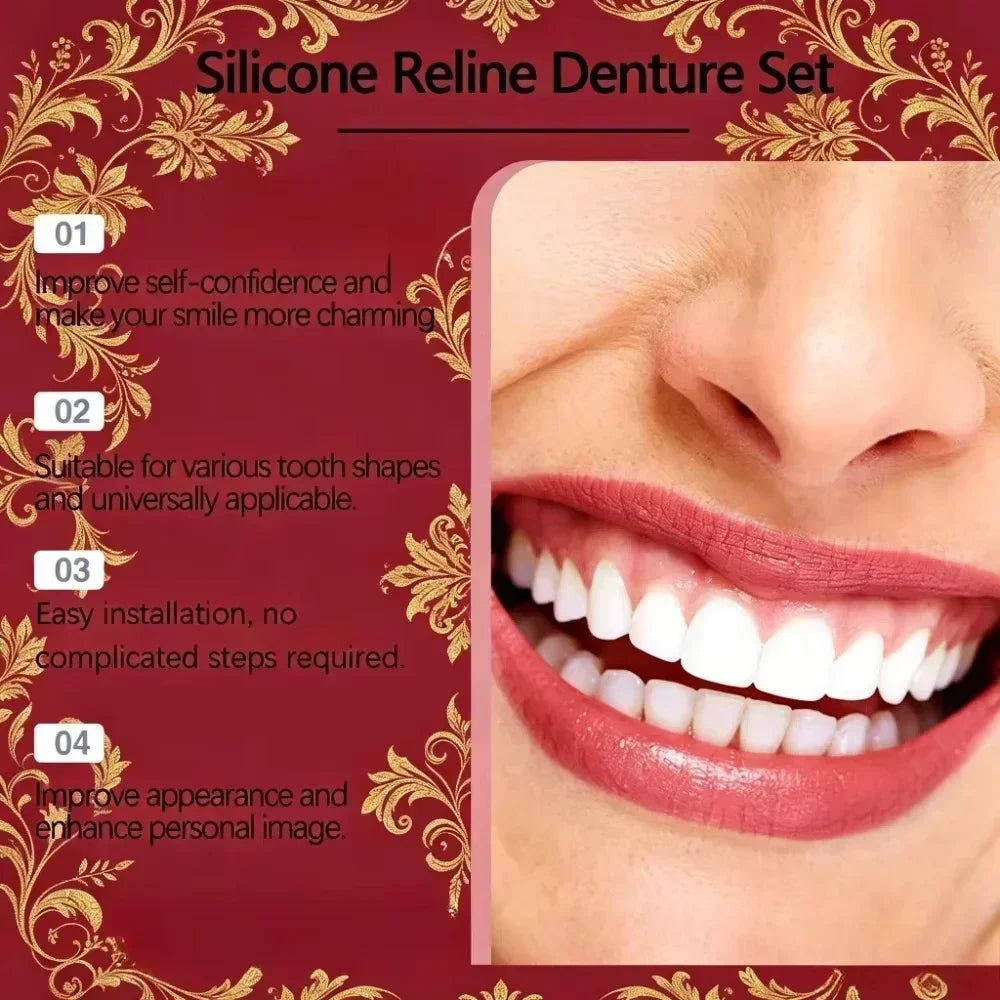 Full Mouth Silicone Denture Set with Storage and Cleaning Kit - 12