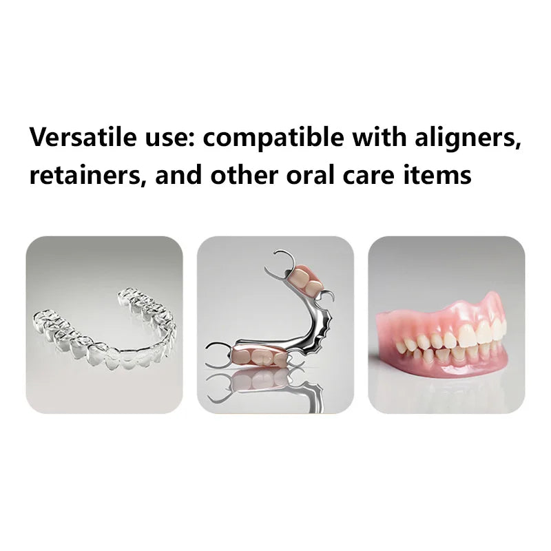 Portable Denture Cleaning Case with Rotary Brush and Storage Tray
