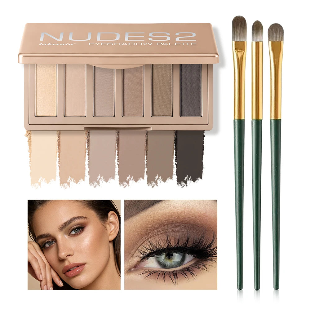 6-Color Matte Nude Eyeshadow Palette with Makeup Brushes - 20