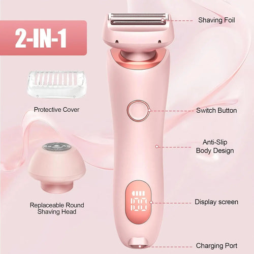 2-in-1 Electric Hair Shaver for Women - Painless Body & Face Trimmer
