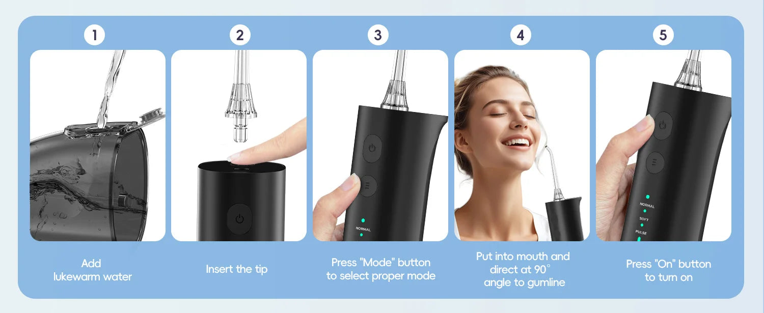 Portable Rechargeable Oral Irrigator Water Flosser with 300ML Tank - 10