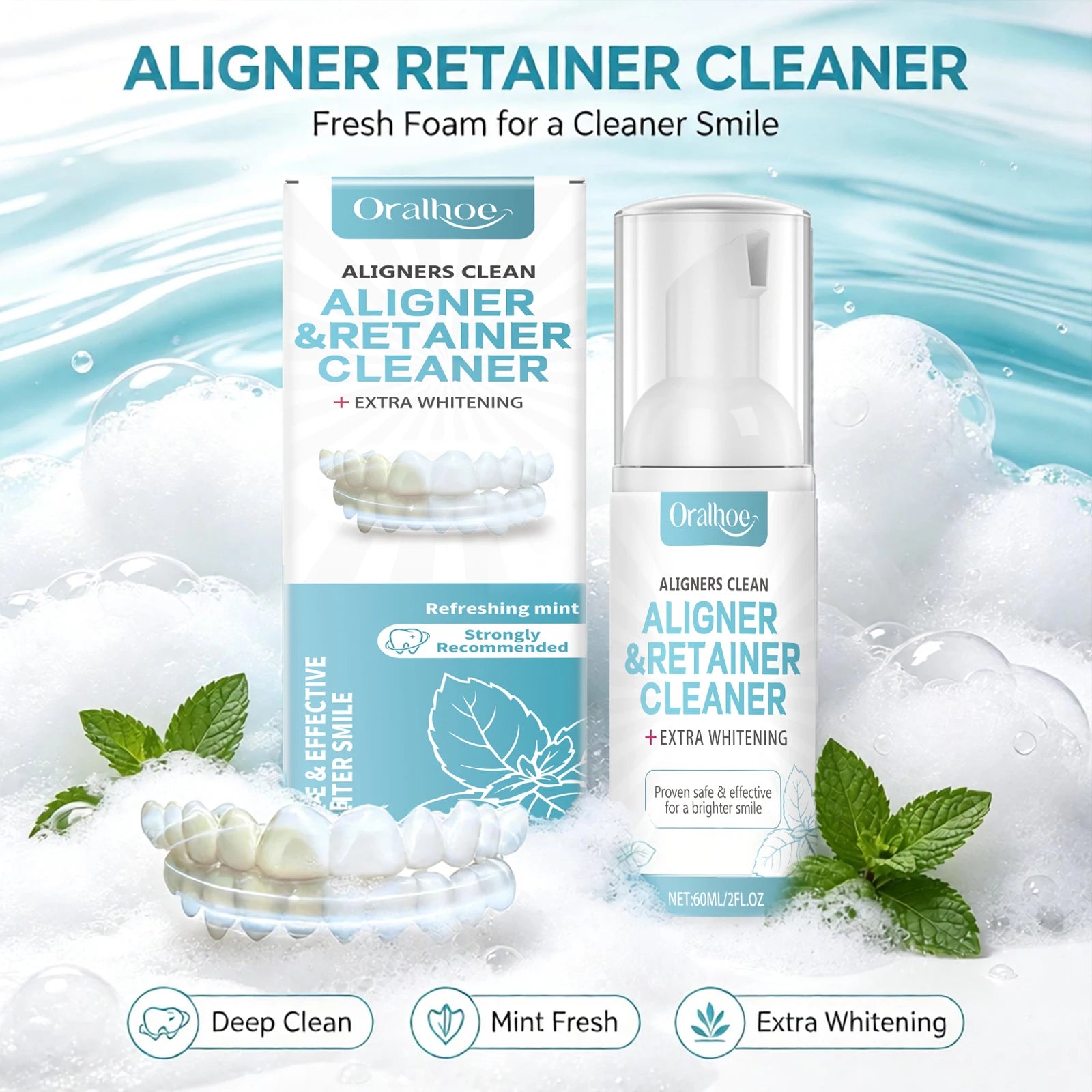 Refreshing Mint Foam Cleaner for Dental Aligners and Retainers - 4
