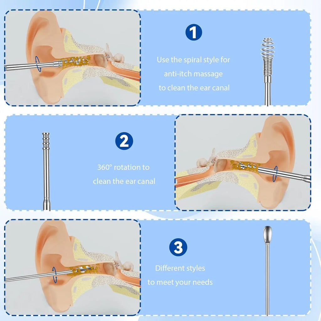 Stainless Steel Ear Wax Removal Cleaning Kit with Storage Case