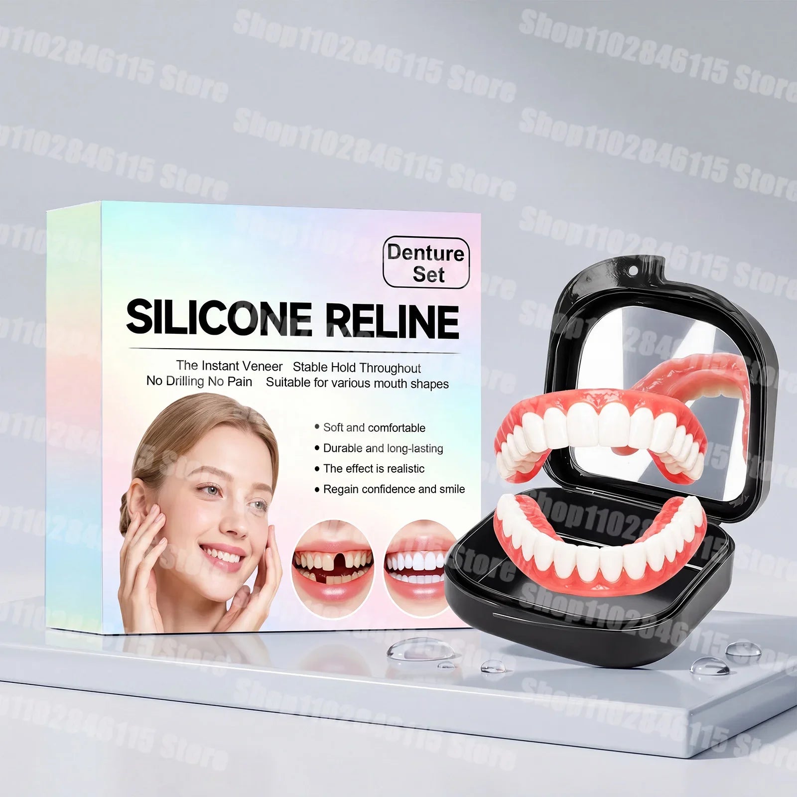 Realistic Cosmetic Denture Set with Mirror Storage Case