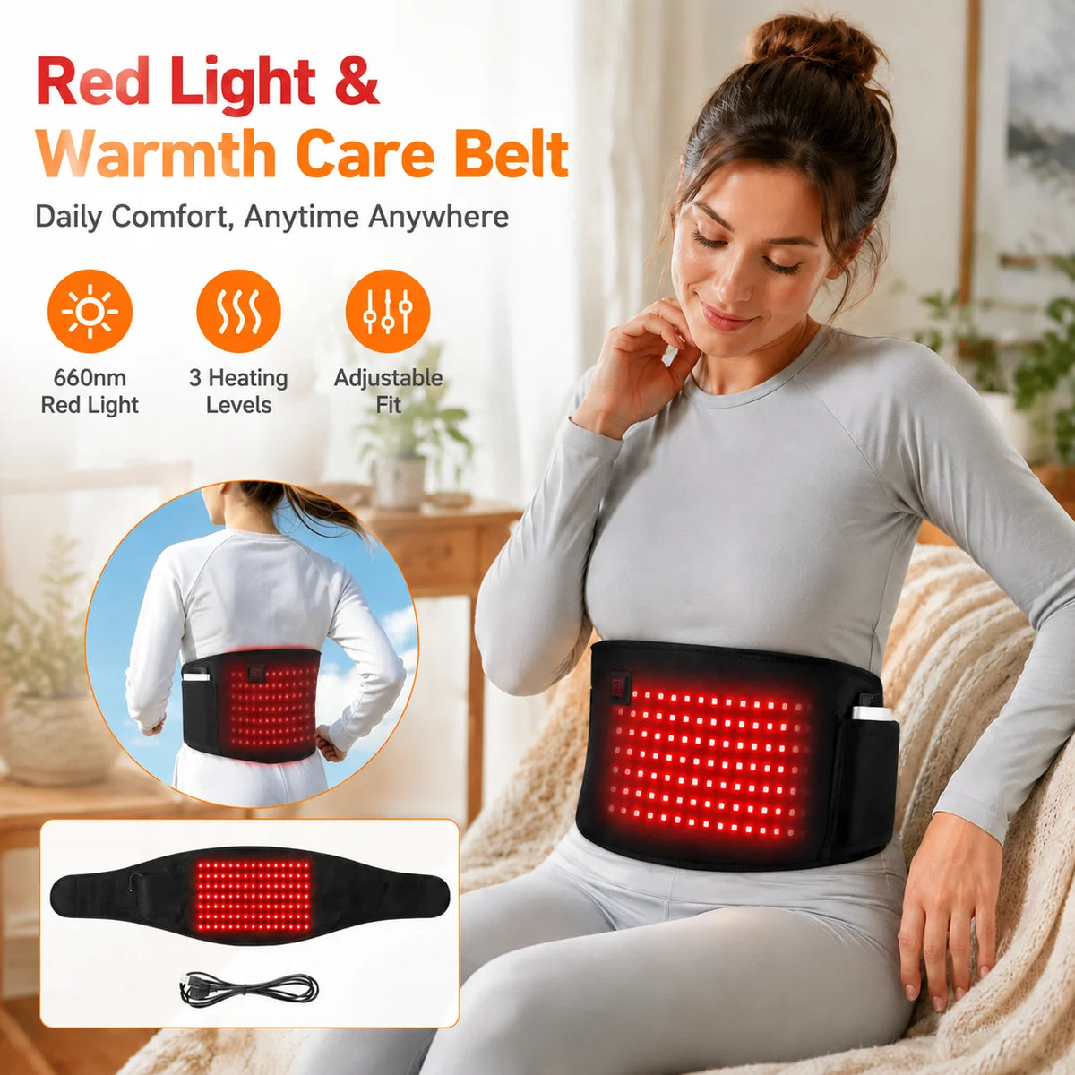 Red Light Therapy Heating Belt for Pain Relief and Cramps