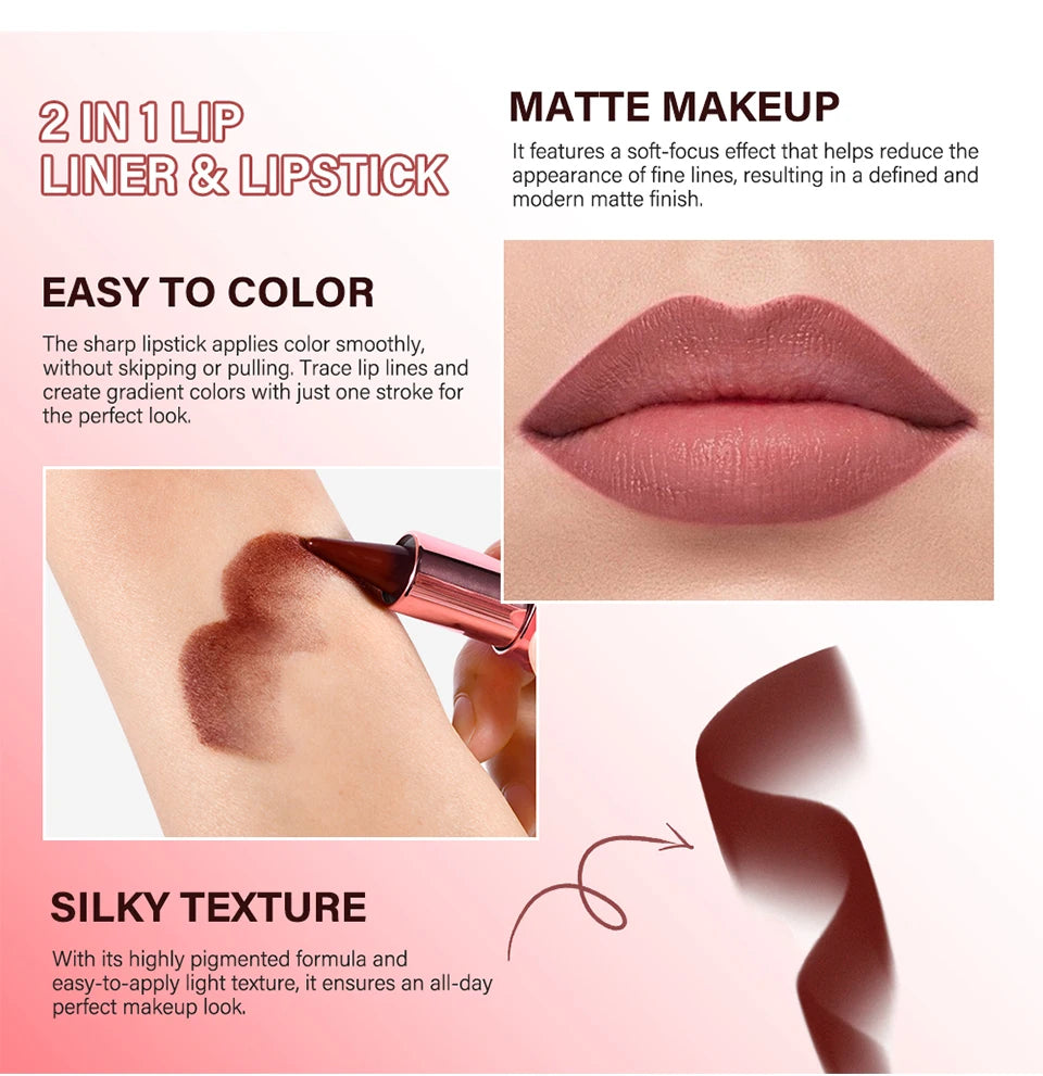 2-in-1 Waterproof Matte Lipstick and Lip Liner Crayon