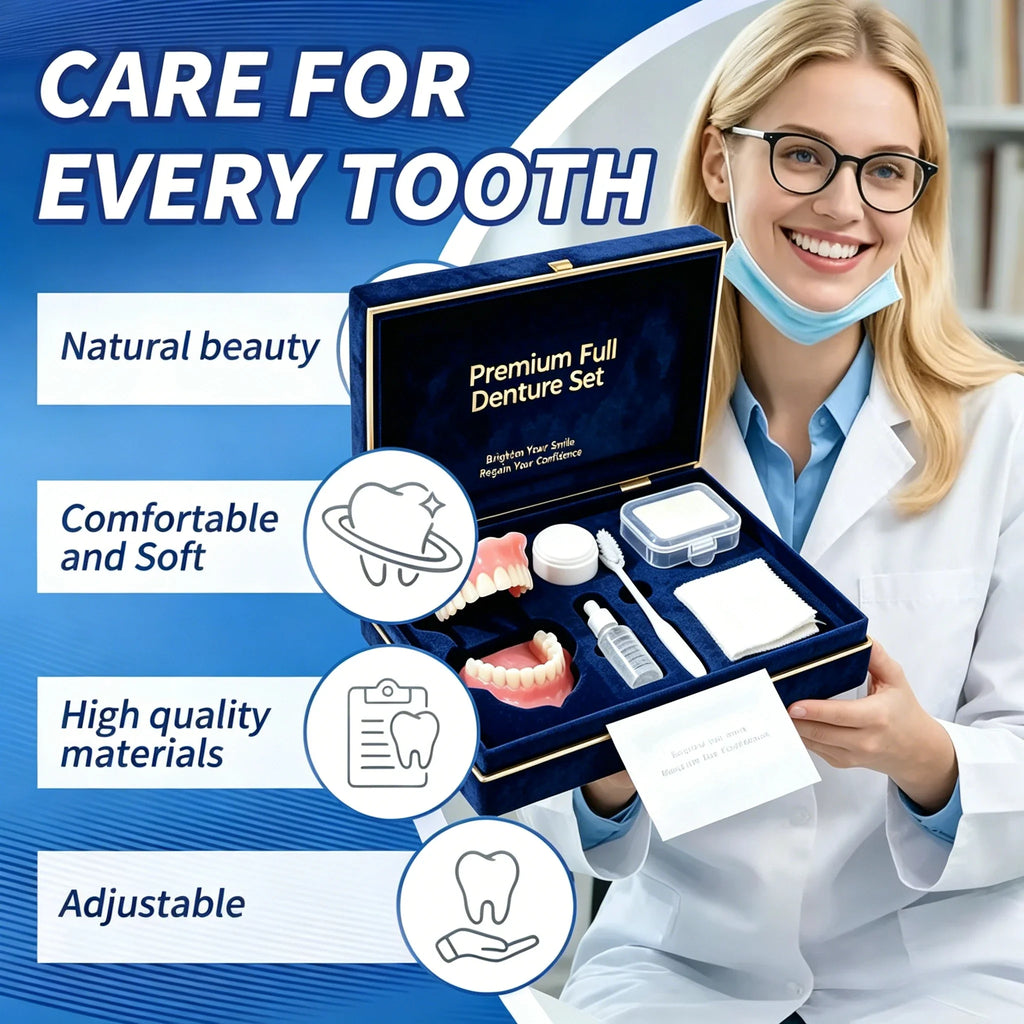 Full Mouth Cosmetic Denture Set with Hygiene Kit and Storage Case