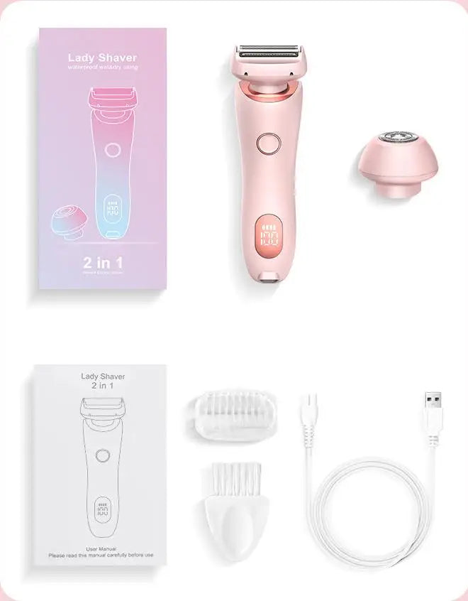 2-in-1 Electric Hair Shaver for Women - Painless Body & Face Trimmer