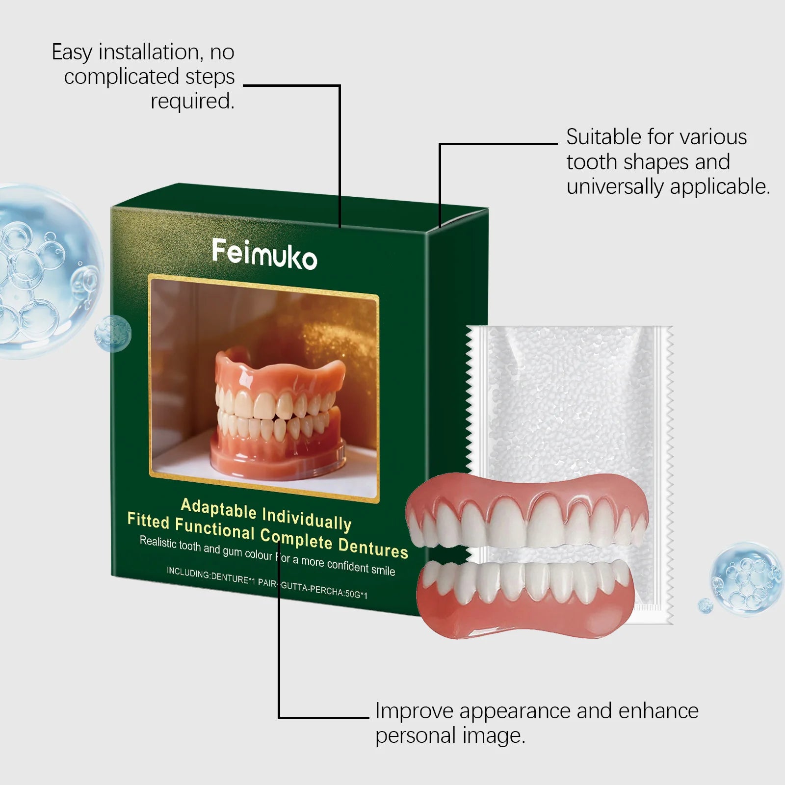 Natural Looking Cosmetic Silicone Denture Set for Upper and Lower Teeth - 5