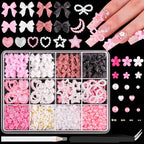 3D Mixed Nail Art Decoration Set with Bows, Flowers, and Pearls