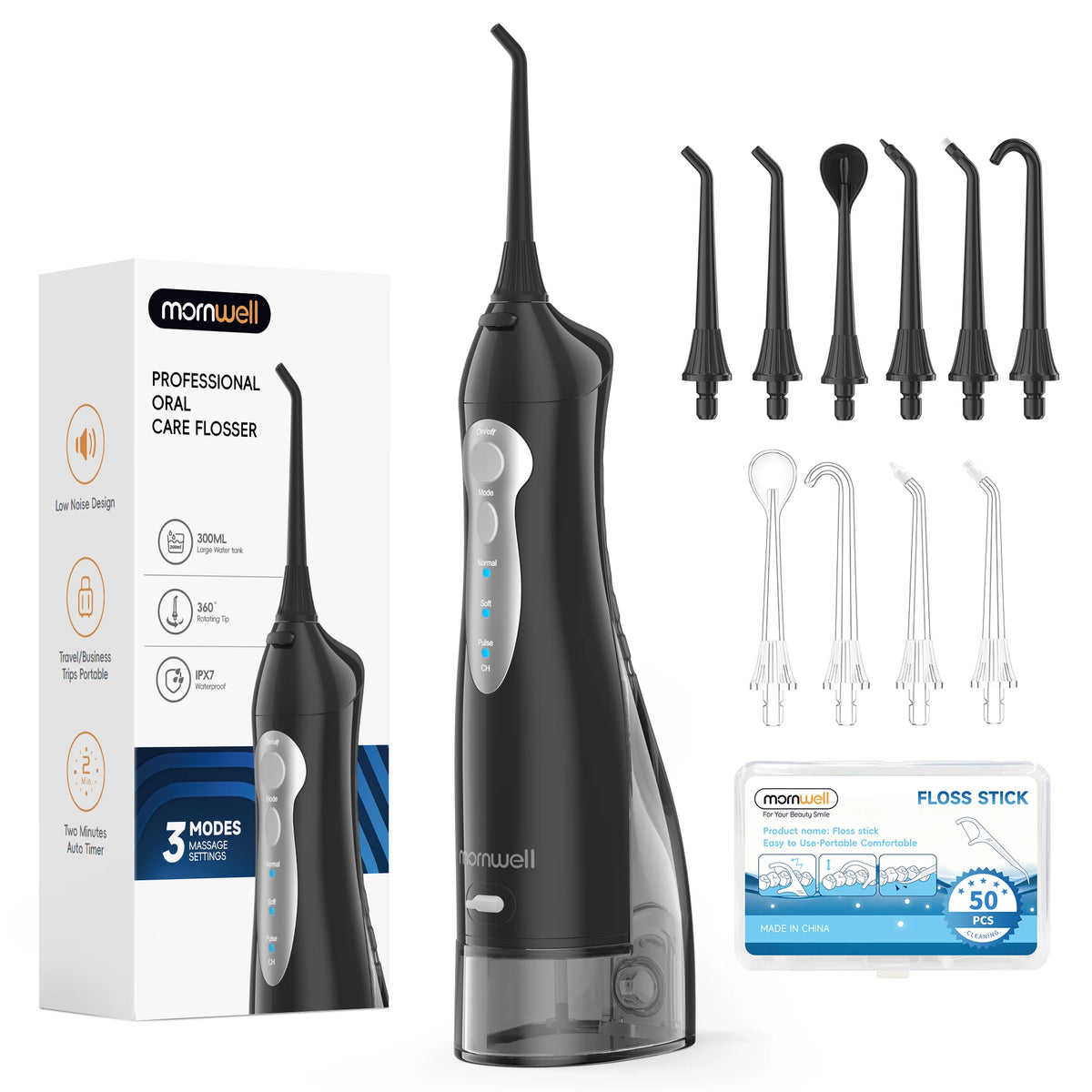Portable Cordless Water Flosser with 6 Jet Tips and 3 Modes