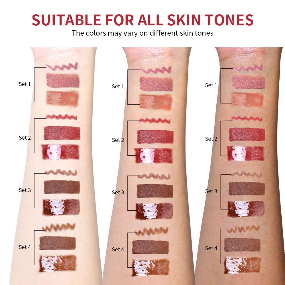 3-Piece Waterproof Matte Lipstick and Lip Liner Makeup Set