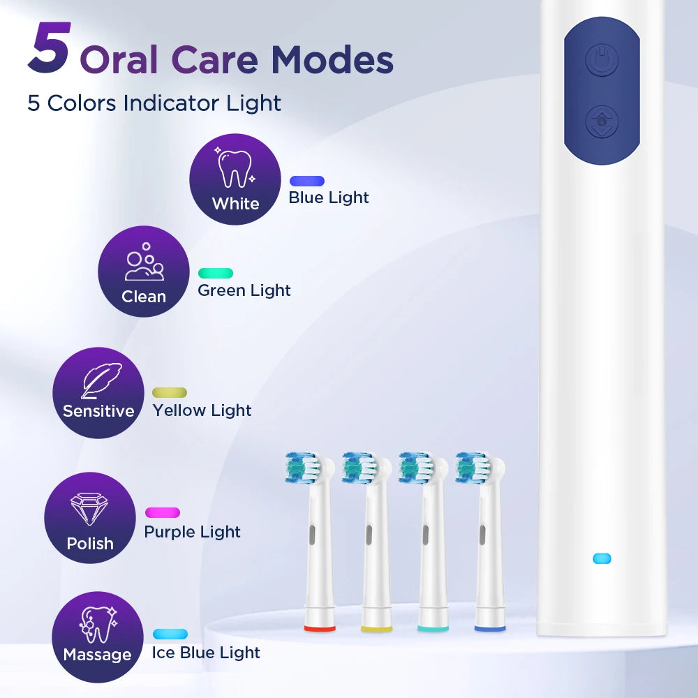 Rotating Electric Toothbrush with 5 Modes and 4 Replacement Heads